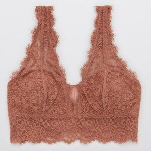Aerie Dusty Pink Eyelash Lace Padded Plunge Bralette Size XL